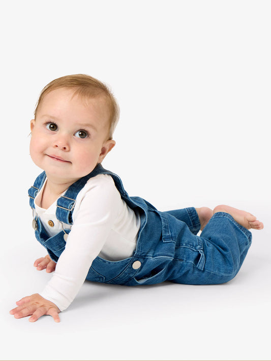 Boys Medium Wash Stretch Denim Overalls