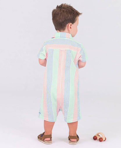 Baby Boys Multi-color Seersucker Short Sleeve Woven Button-Up Romper