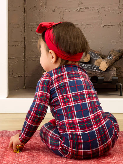 SoftSnooze™ Baby Bamboo Viscose Navy Nicholas Plaid Footed One Piece Pajama