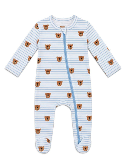 Blue Bear Stripe / Organic Cotton 2-Way Zip Footie
