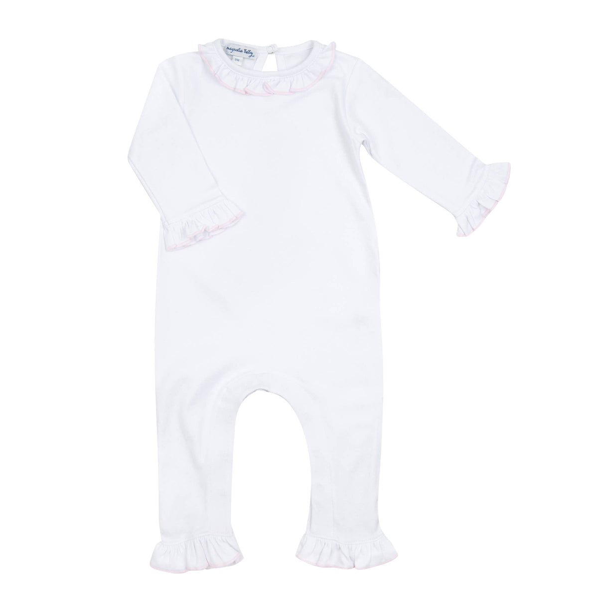 Essentials White Ruffle Playsuit with Pink Trim