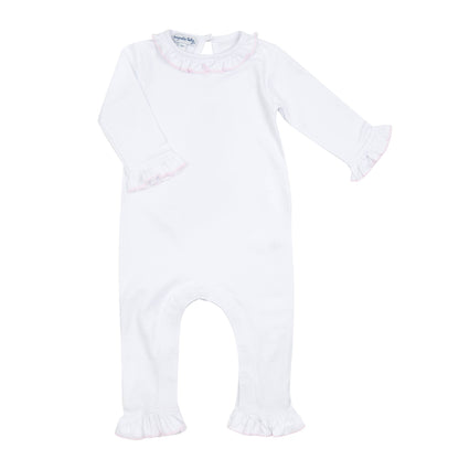 Essentials White Ruffle Playsuit with Pink Trim