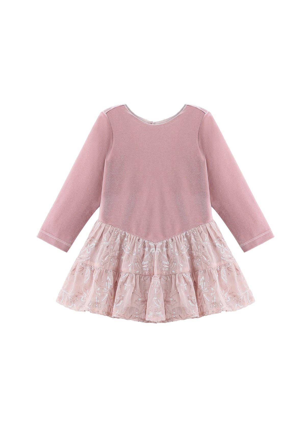 Dusty Rose Dress Long Sleeve Floral Tiered Sequin Dress