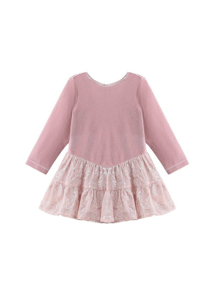 Dusty Rose Dress Long Sleeve Floral Tiered Sequin Dress