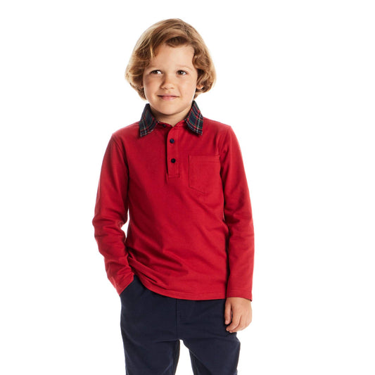 Kids Polo & Twill Pant Holiday Set | Red