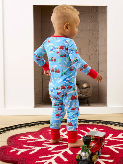 SoftSnooze™ Baby Bamboo Viscose Winter Wonderland Christmas Train Express Convertible One Piece Footie Pajama
