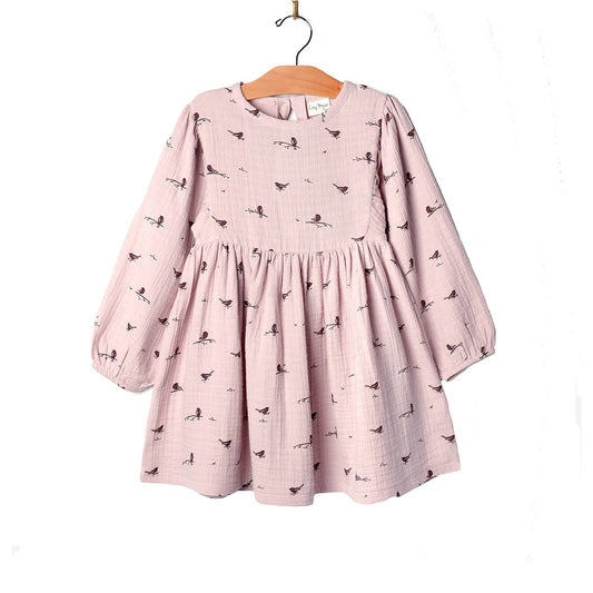 Puff Sleeve Dress- Lavender Birds