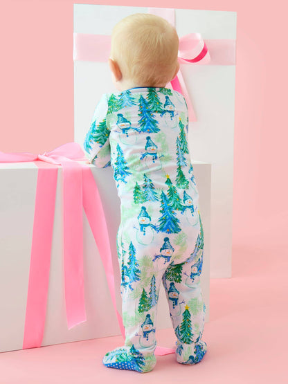 SoftSnooze™ Baby Bamboo Viscose Blue Snowman Grove Footed One Piece Pajama