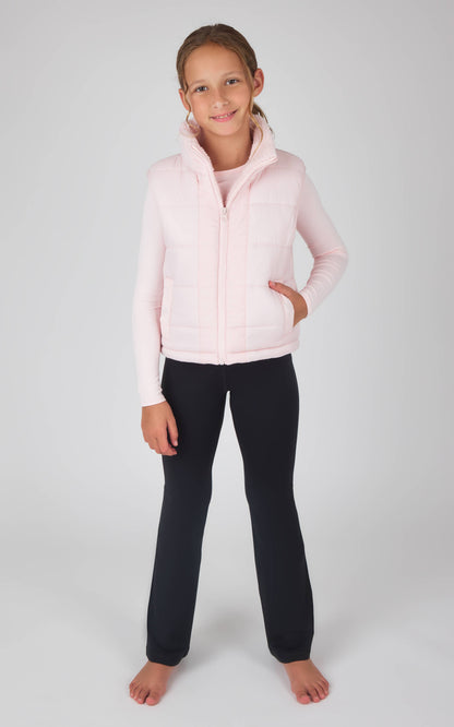 Girls Quilted Sherpa Lining Vest, Top, Flare Pant -Set