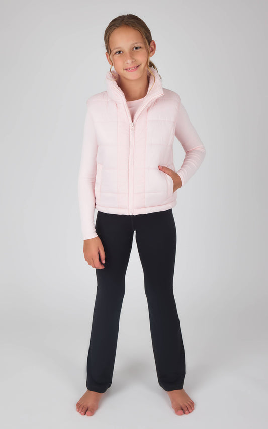 Girls Quilted Sherpa Lining Vest, Top, Flare Pant -Set