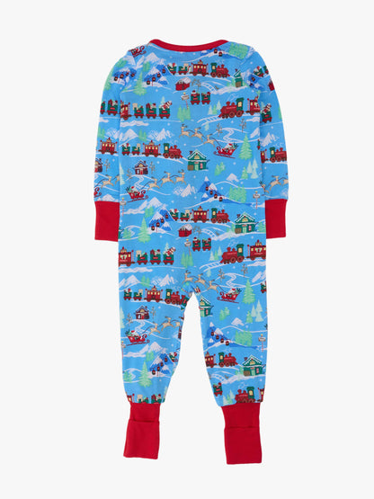 SoftSnooze™ Baby Bamboo Viscose Winter Wonderland Christmas Train Express Convertible One Piece Footie Pajama