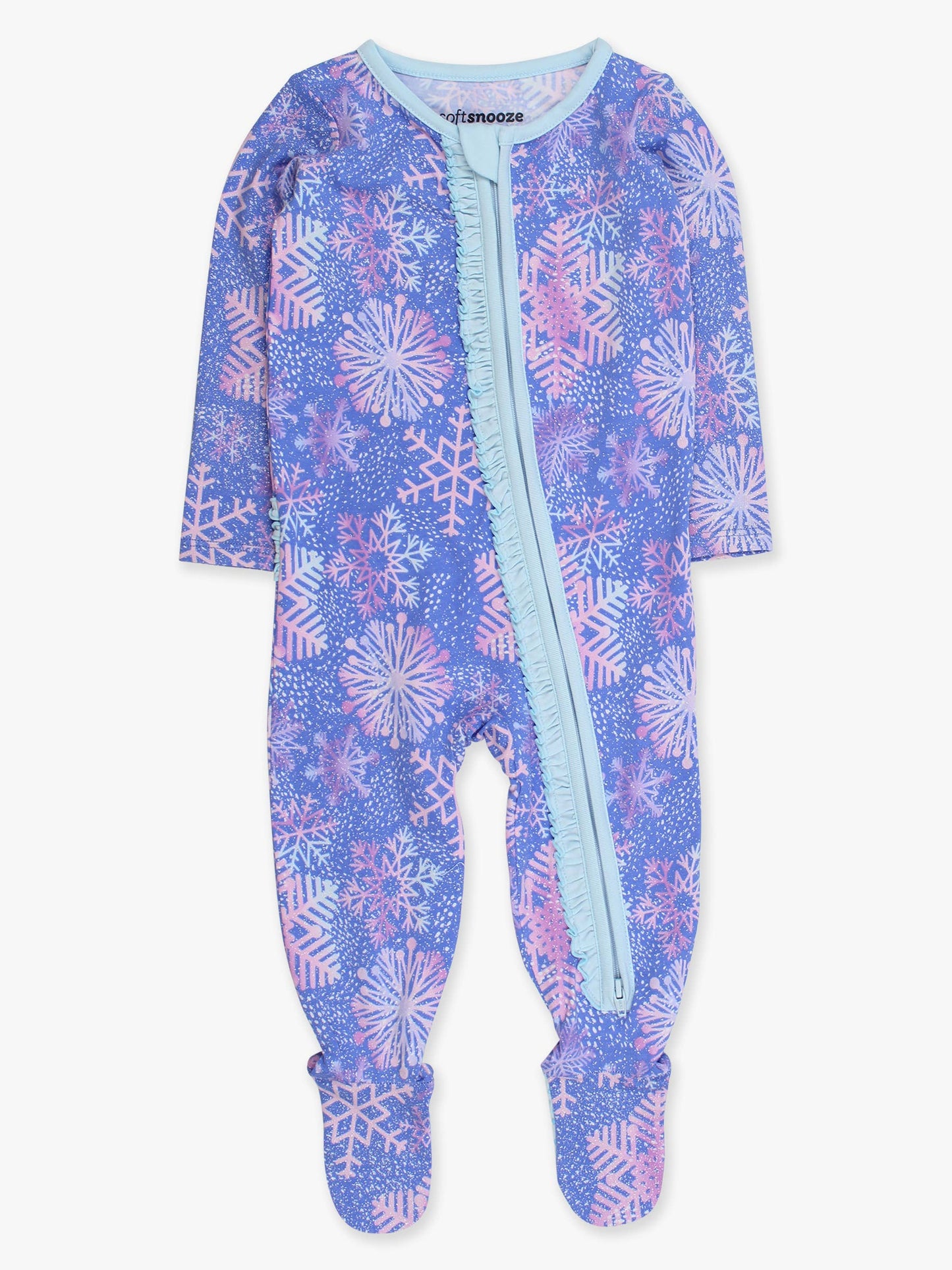 SoftSnooze™ Baby Girls Cotton Modal Shimmer Snowflakes Footed Ruffle One Piece Pajama