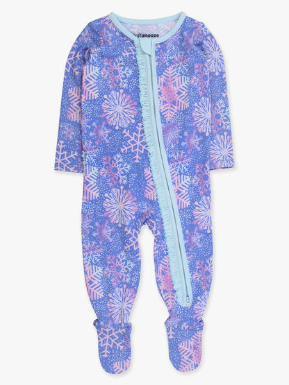 SoftSnooze™ Baby Girls Cotton Modal Shimmer Snowflakes Footed Ruffle One Piece Pajama