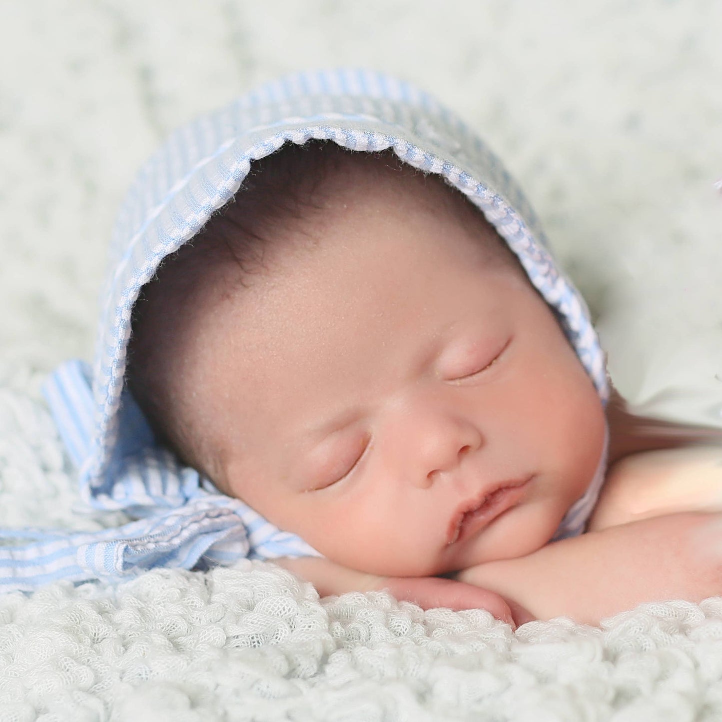 Blue Stripe Seersucker Bonnet Baby