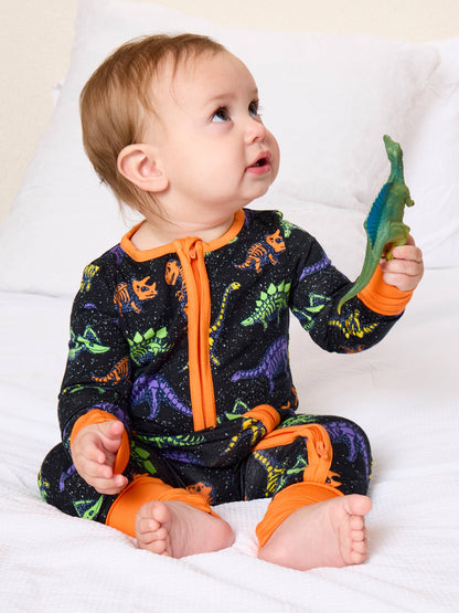 SoftSnooze™ Baby Bamboo Viscose Prehistoric Dinosaur Pals Glow-In-The-Dark Convertible One Piece Footie Pajama