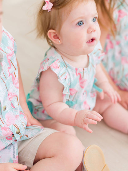 Baby Girls Vibrant Flamingo Classic Ruffle Bubble Romper