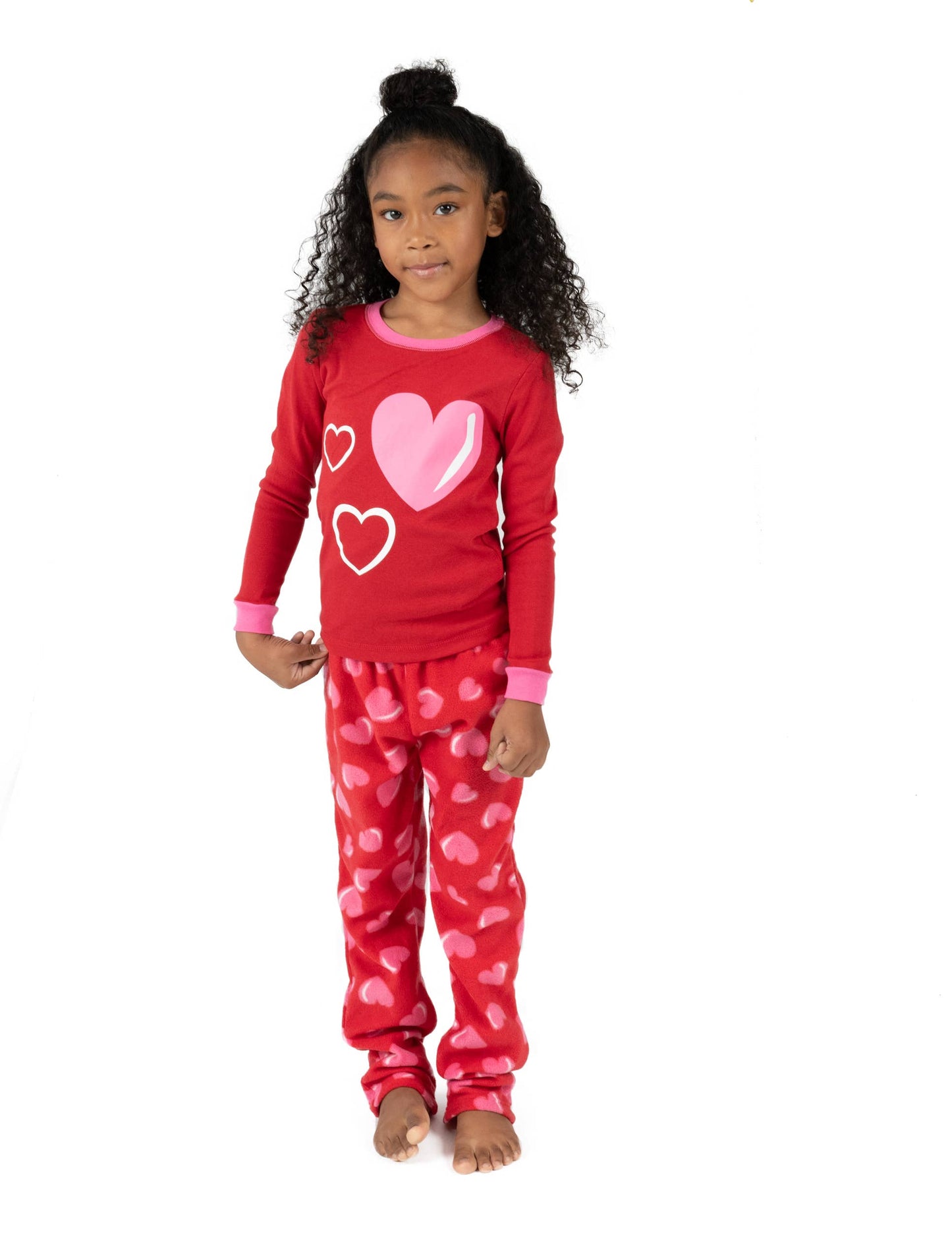 Kids Cotton Top & Fleece Pants Heart Pajamas Valentine's