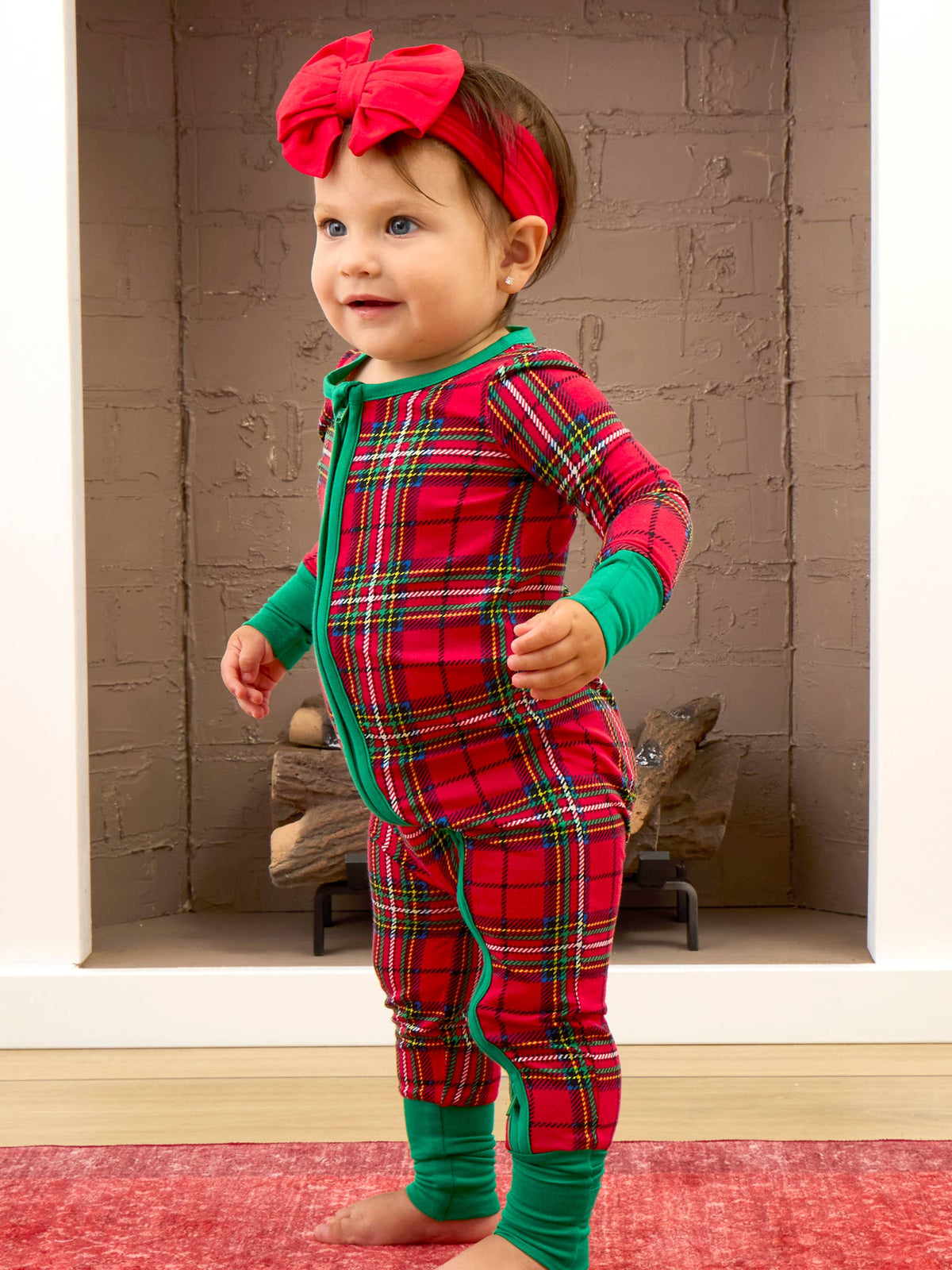 SoftSnooze™ Baby Bamboo Viscose Red Nicholas Plaid Convertible One Piece Footie Pajama