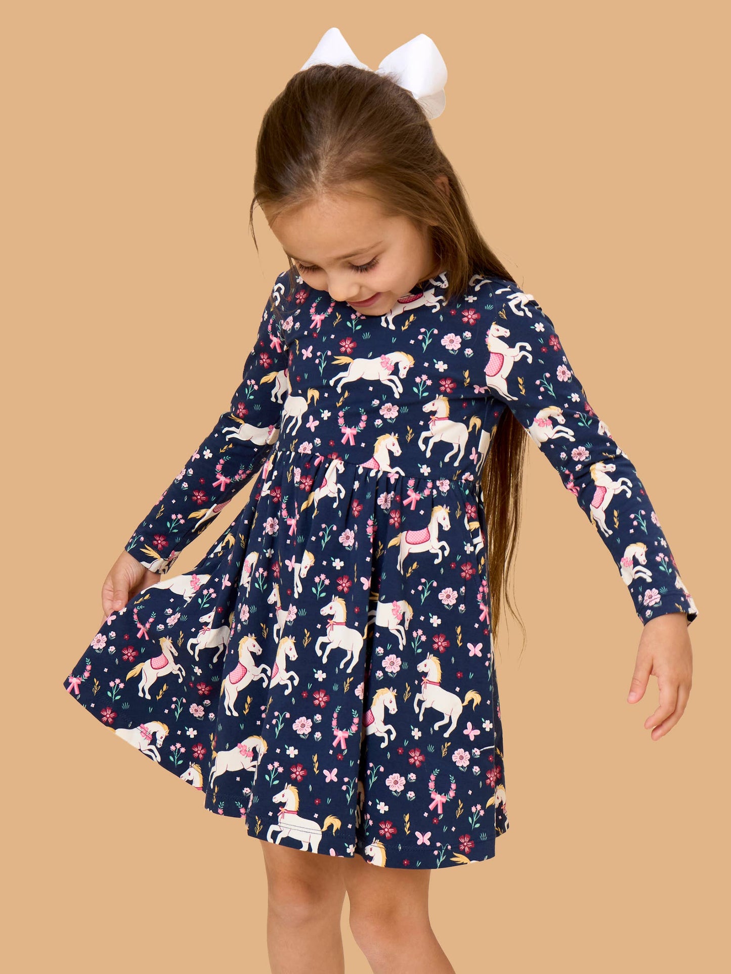 Girls Pony Petals Knit Long Sleeve Twirl Dress