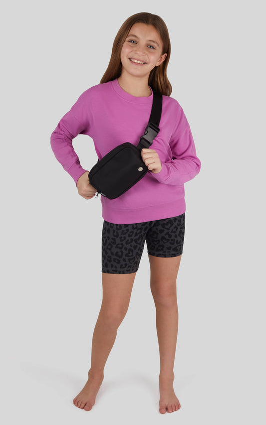 Girls Crew Sweatshirt, Basic Short, Fanny Bag - 3 PCS Set