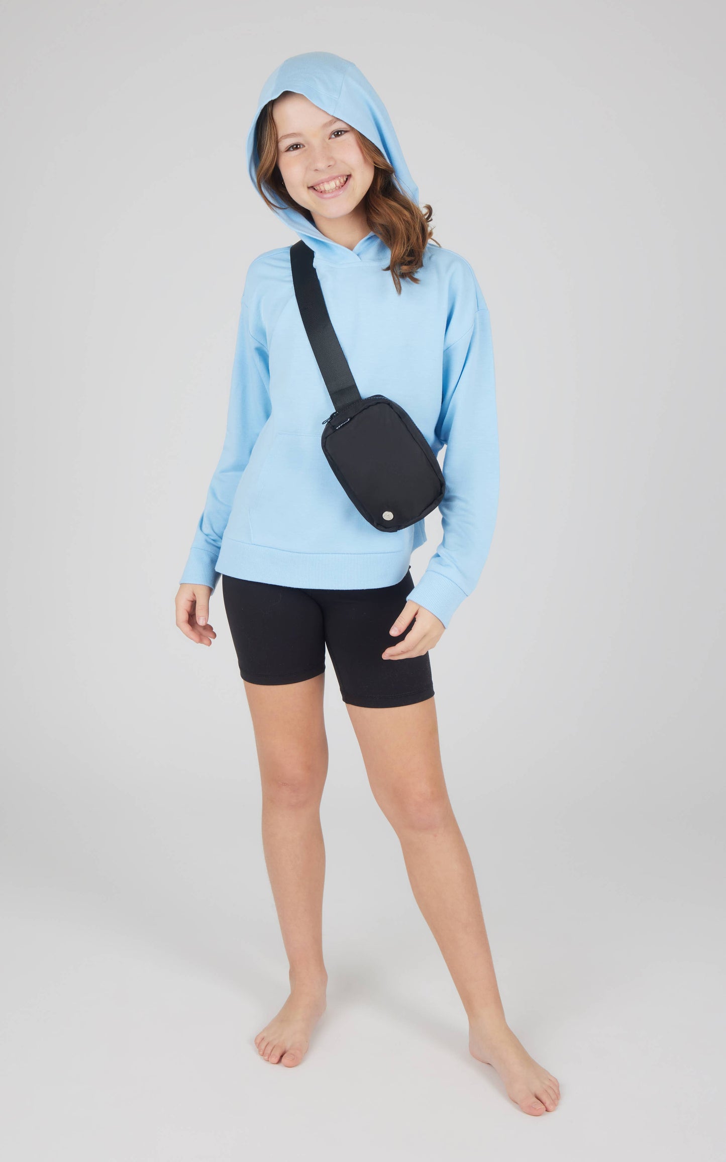 Girls Pullover Hoodie, Bike Short, Fanny Bag - 3 pcs Set