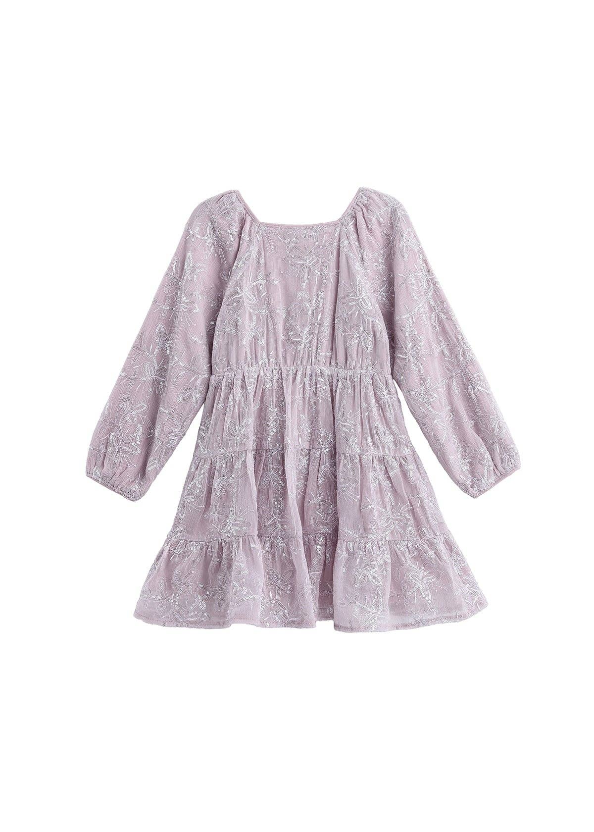 Sugarplum Sparkle Floral Embroidered Tiered Dress