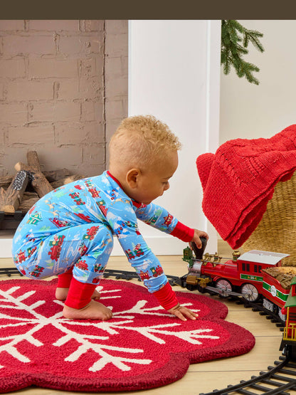 SoftSnooze™ Baby Bamboo Viscose Winter Wonderland Christmas Train Express Convertible One Piece Footie Pajama