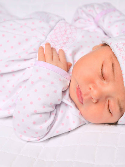 Gingham Dots Smocked Footie - Pink