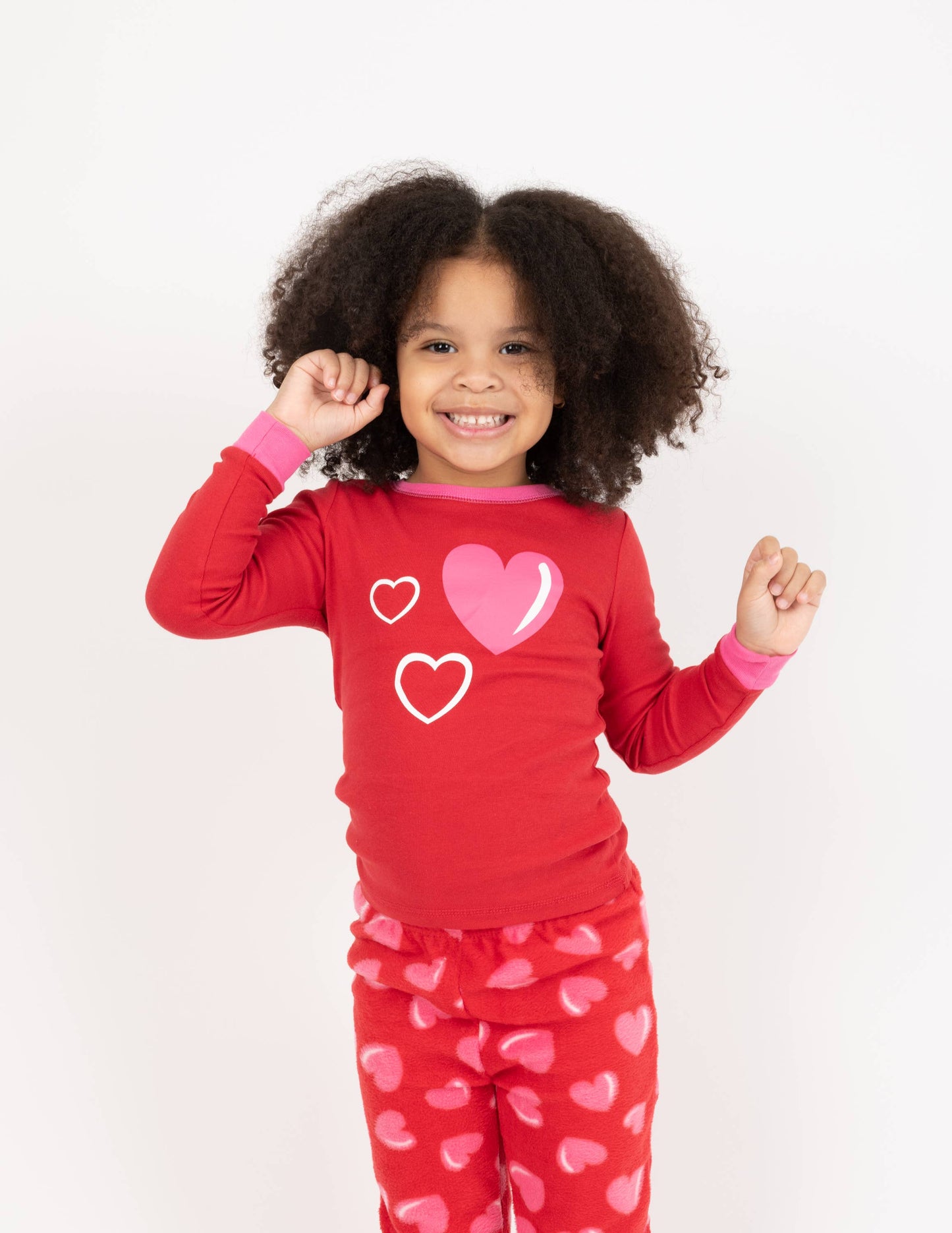 Kids Cotton Top & Fleece Pants Heart Pajamas Valentine's