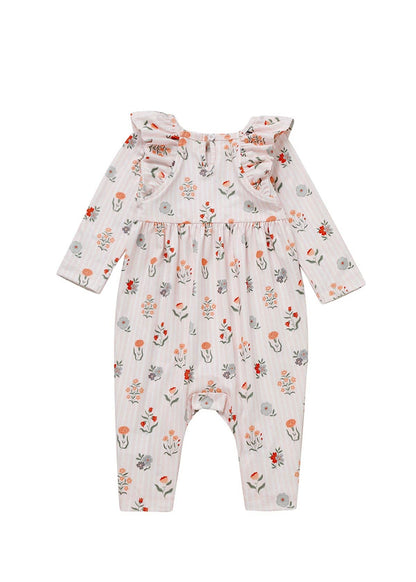 Amelia Rose Long Sleeve Floral Print Ruffle Trim Romper