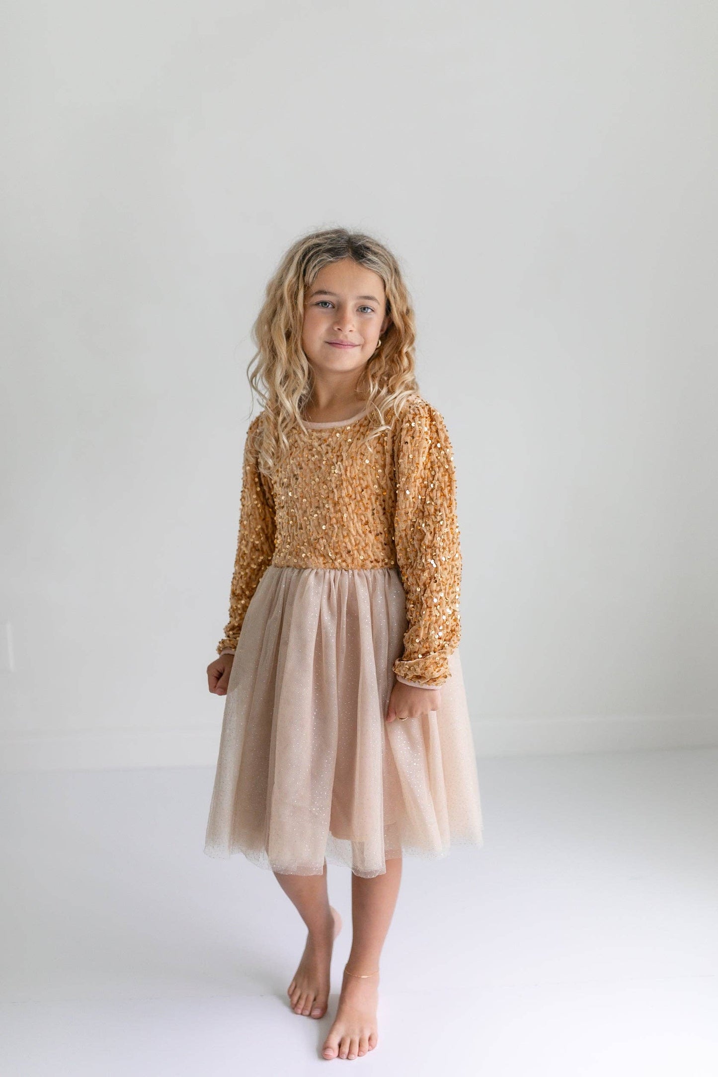 Kids Sequin Champagne Holiday Fancy Sparkle Tulle Dress