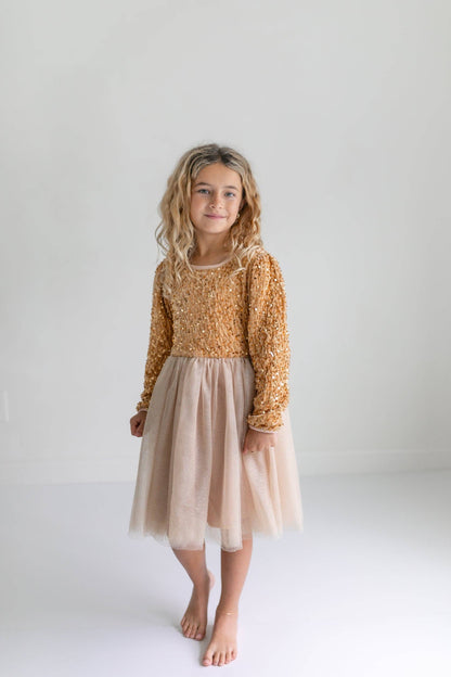 Kids Sequin Champagne Holiday Fancy Sparkle Tulle Dress