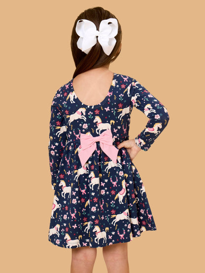 Girls Pony Petals Knit Long Sleeve Twirl Dress