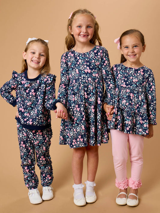 Toddler Girls Moonlit Meadow Flutter Sweatshirt Jogger Set with Signature Rear Ruffles