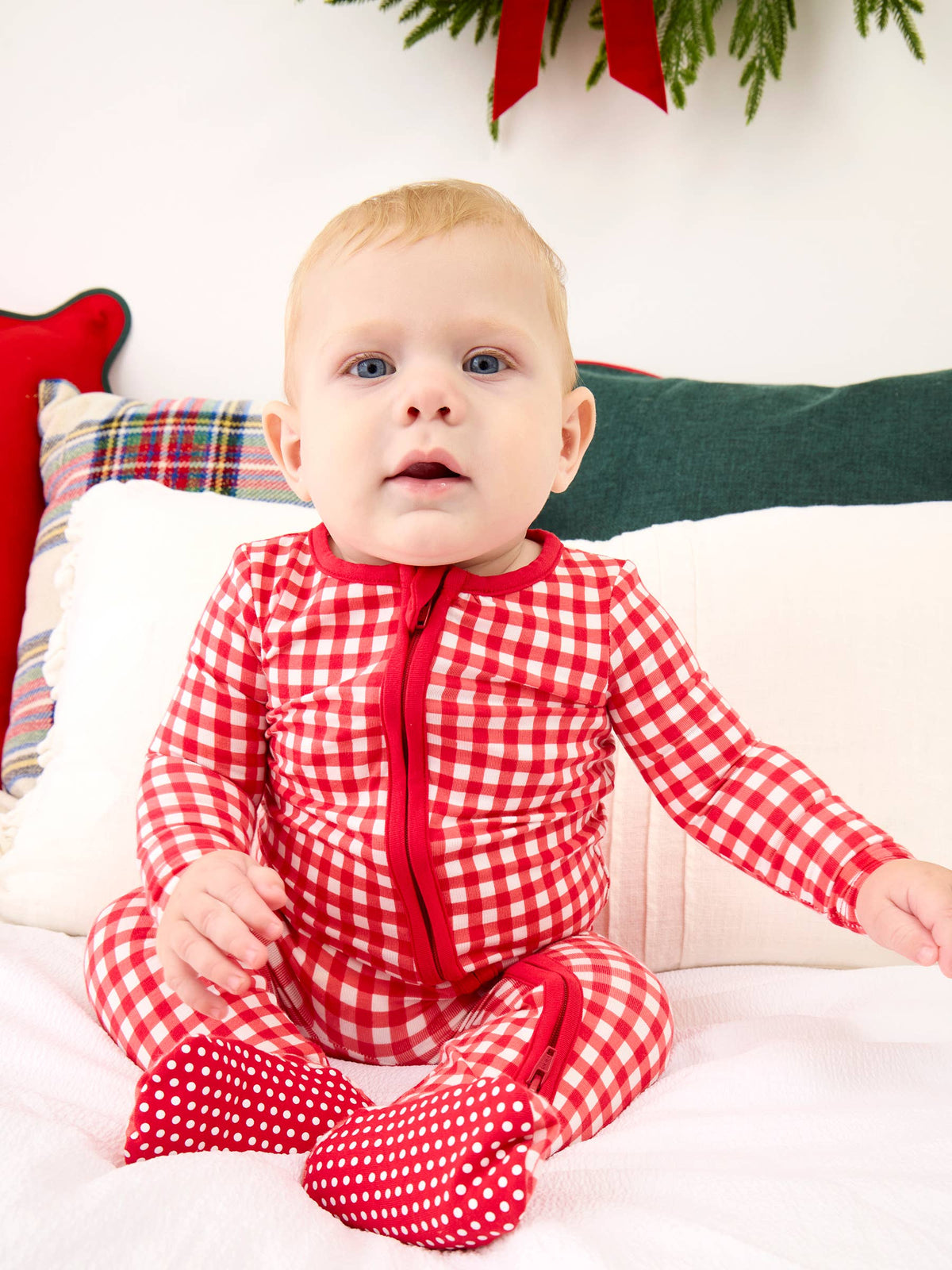 SoftSnooze™ Baby Cotton Modal Red & White Gingham Footed One Piece Pajama