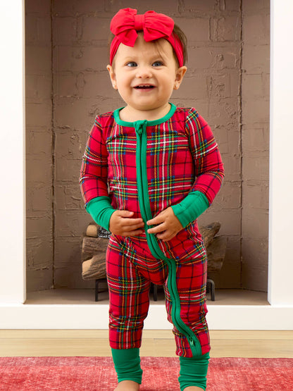 SoftSnooze™ Baby Bamboo Viscose Red Nicholas Plaid Convertible One Piece Footie Pajama