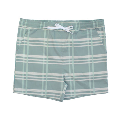 Blue Plaid Boys Swim Trunks