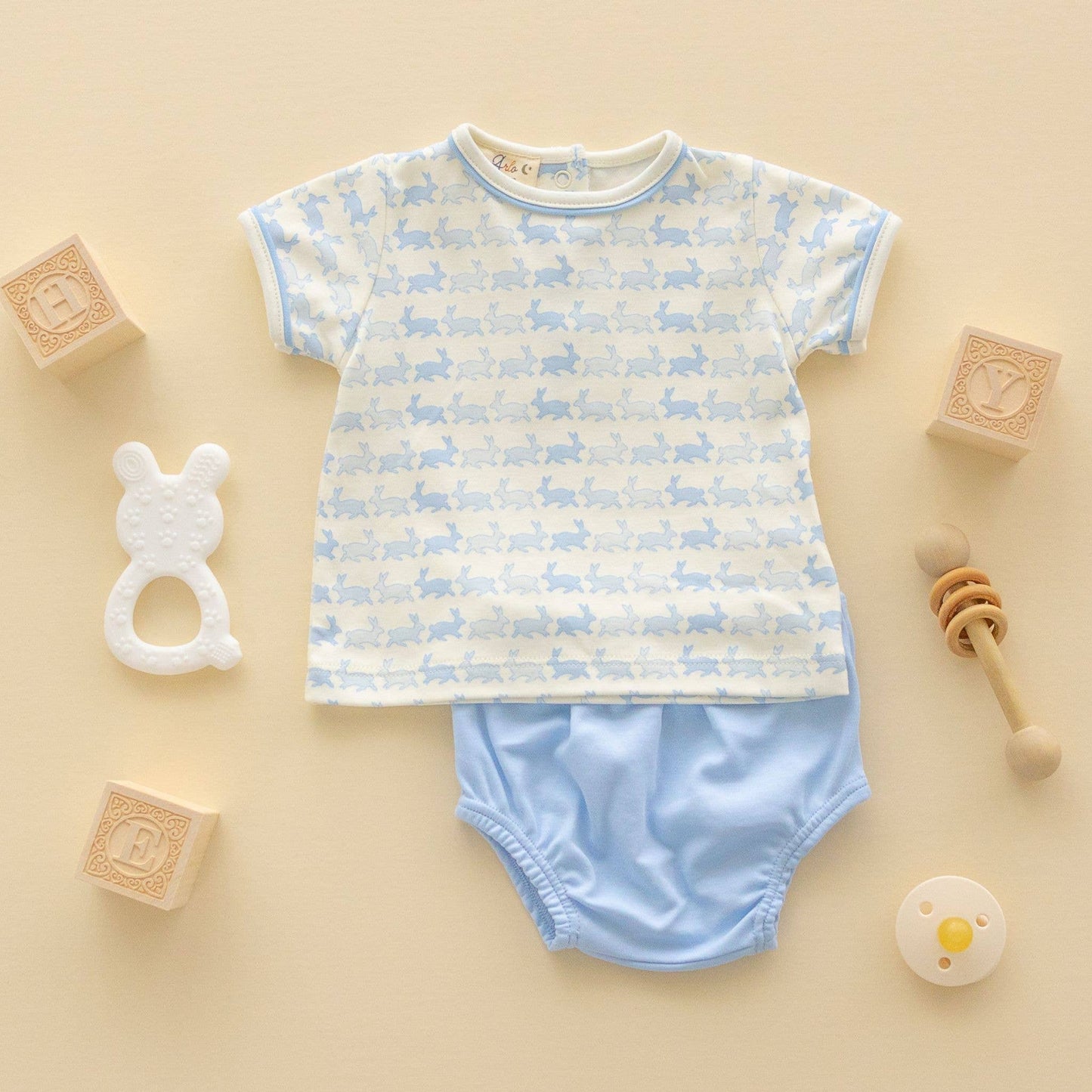 Bunny Hop Diaper Cover Set - Sky