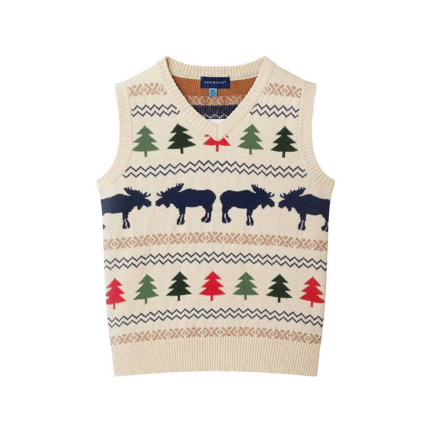 Kids Sweater Vest W/Buttondown & Twill Pant Set | Beige Fair Isle