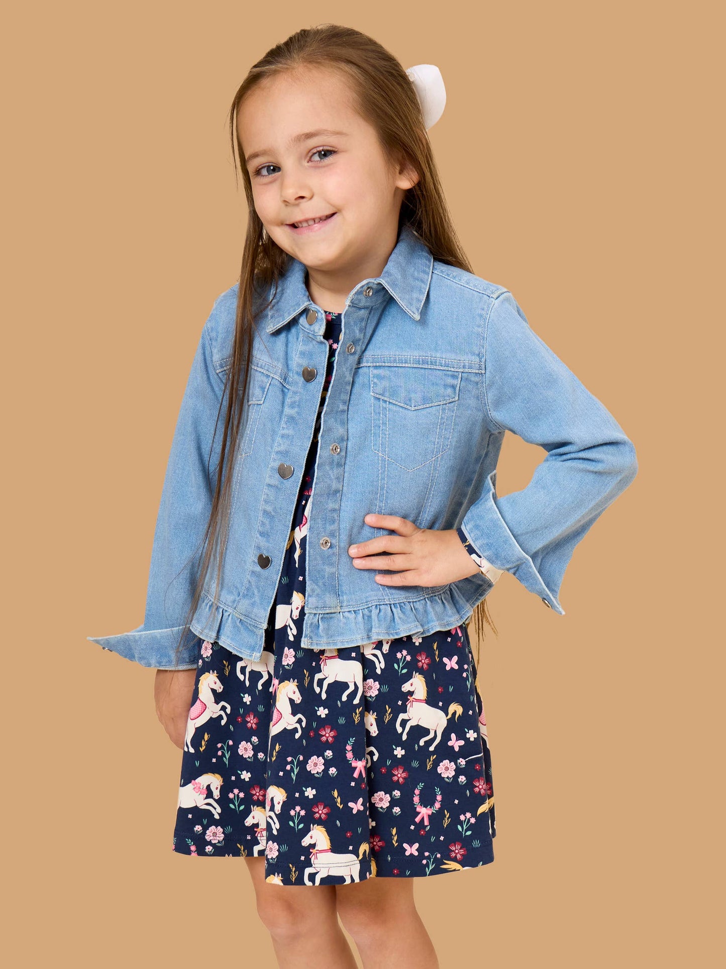 Girls Pony Petals Knit Long Sleeve Twirl Dress