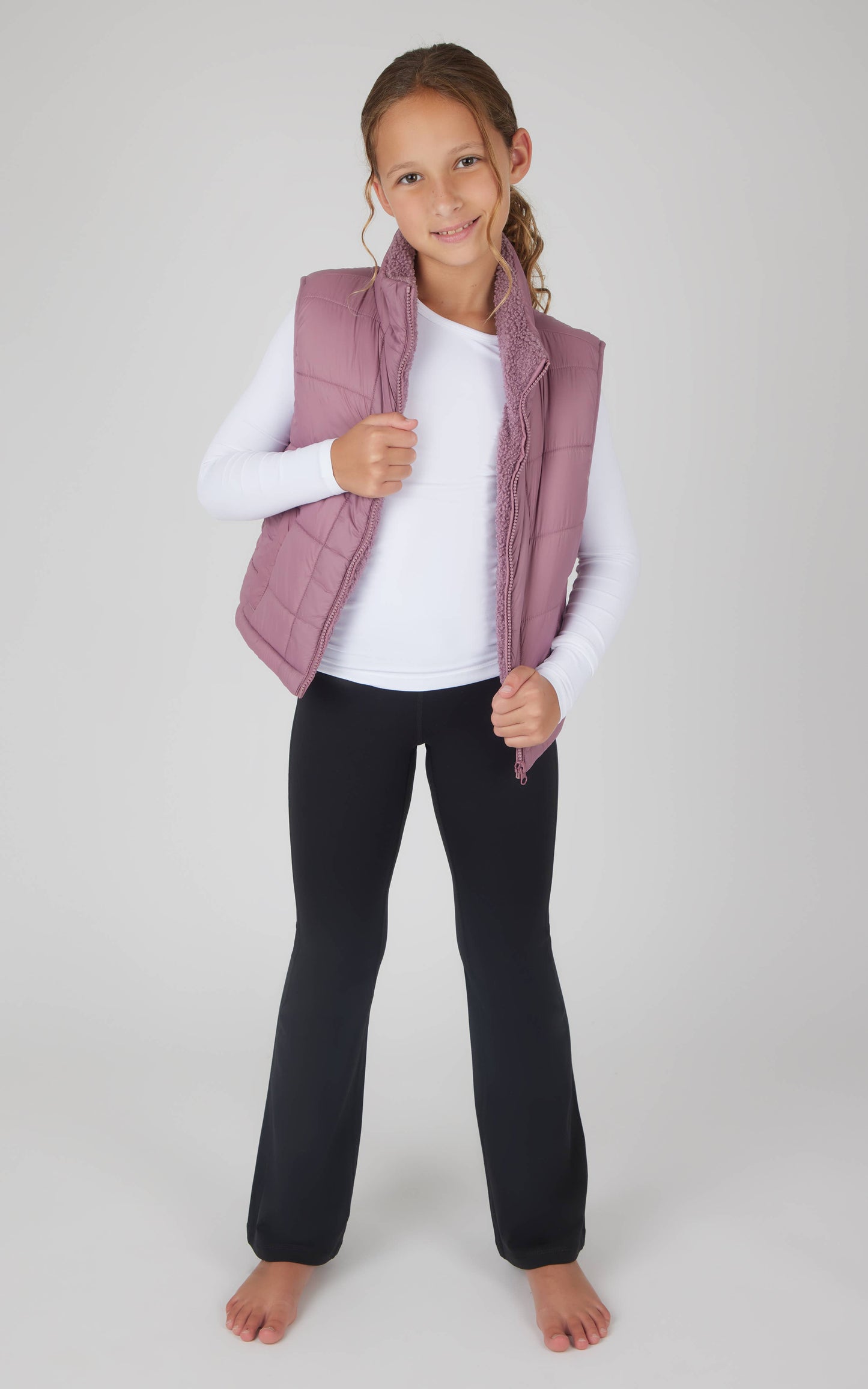 Girls Quilted Sherpa Lined Vest, Top, Flare Pant - 3 PC Set