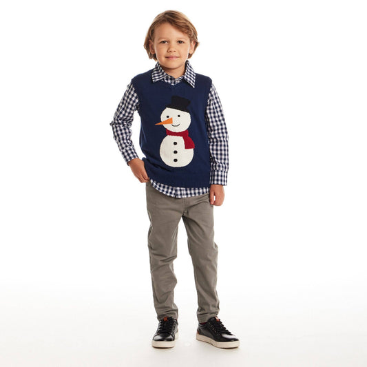 Kids Sweater Vest Set | Navy Snowman