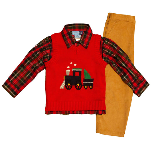 Red Train Intarsia Sweater Vest Set