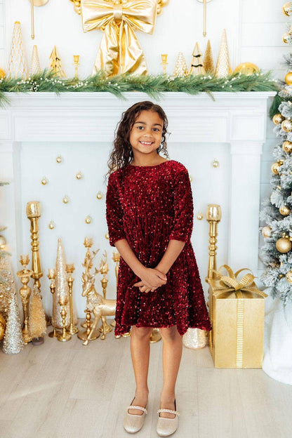 Cranberry Velvet Sequin Dress