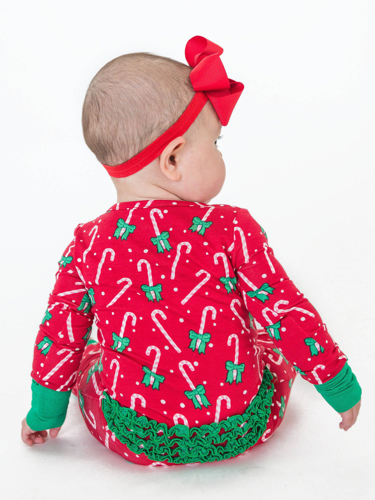SoftSnooze™ Baby Girls Bamboo Viscose Candy Cane Cutie Convertible Ruffle One Piece Footie Pajama