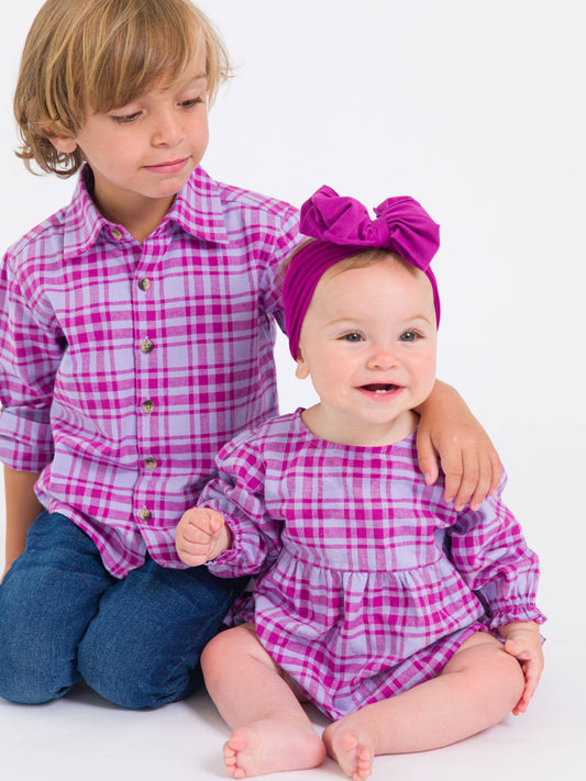 Harper Plaid Woven Long Sleeve Bubble Romper