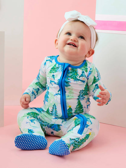 SoftSnooze™ Baby Bamboo Viscose Blue Snowman Grove Footed One Piece Pajama