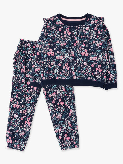 Toddler Girls Moonlit Meadow Flutter Sweatshirt Jogger Set with Signature Rear Ruffles