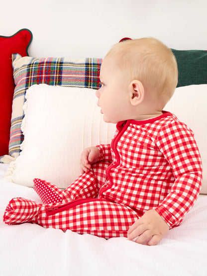 SoftSnooze™ Baby Cotton Modal Red & White Gingham Footed One Piece Pajama