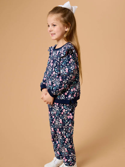 Toddler Girls Moonlit Meadow Flutter Sweatshirt Jogger Set with Signature Rear Ruffles
